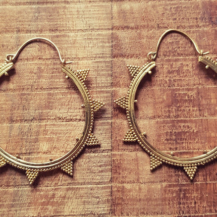 Aztec Brass Hoop Earrings / Geometric / Boho / Bohemian / Rustic / Ethnic / Triangle / Tribal / Illuminati / Gypsy / Hippie / Chic