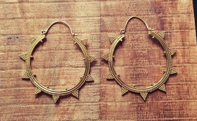 Aztec Brass Hoop Earrings / Geometric / Boho / Bohemian / Rustic / Ethnic / Triangle / Tribal / Illuminati / Gypsy / Hippie / Chic