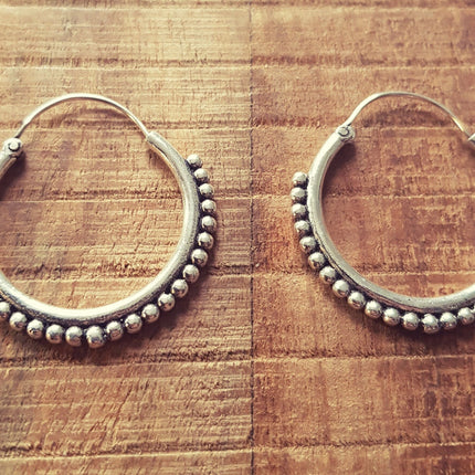 Tribal Silver Hoop Earrings; Ethnic, Geometric, Small, Rustic, Yoga, Hippie, Gypsy, Pretty, Psy, Boho, Bohemian, Festival