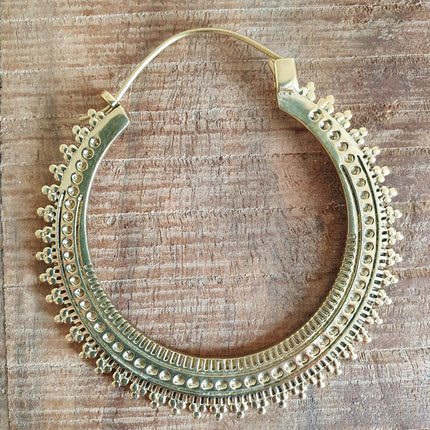 Large Boho Gold Hoops Tunnels; Boho Ethnic Rustic Indian Festival Psy Gypsy Spiral Hippie style