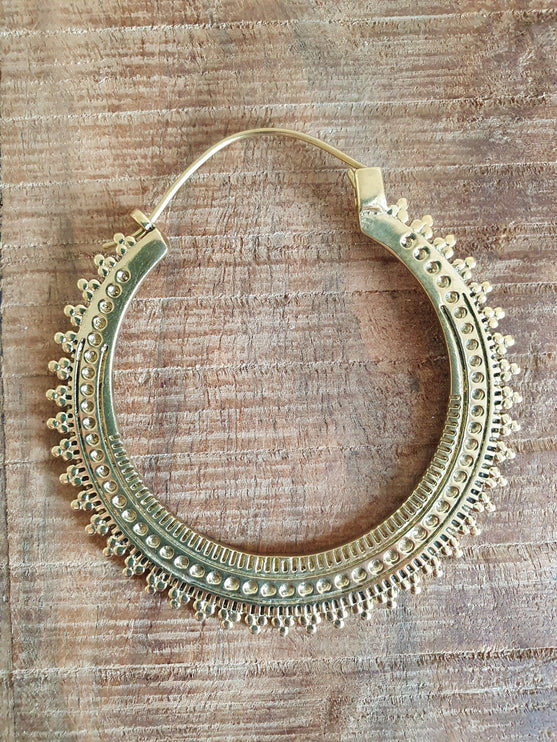 Large Boho Gold Hoops Tunnels; Boho Ethnic Rustic Indian Festival Psy Gypsy Spiral Hippie style