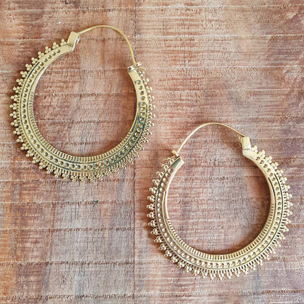 Large Boho Gold Hoops Tunnels; Boho Ethnic Rustic Indian Festival Psy Gypsy Spiral Hippie style