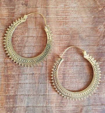 Large Boho Gold Hoops Tunnels; Boho Ethnic Rustic Indian Festival Psy Gypsy Spiral Hippie style