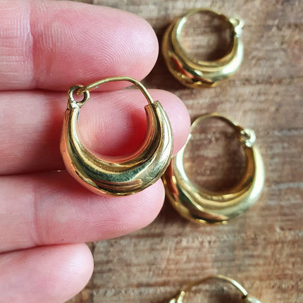 Chunky Gold Hoop Earrings / Chunky Hoops / Huggie Hoops / Brass / Ethnic / Vintage / Boho / Rustic / Gypsy / Spiral / Hippie / Bohemian