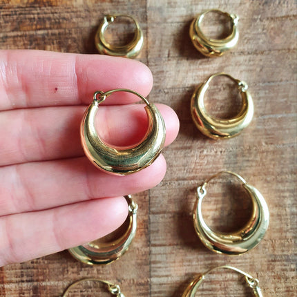 Chunky Gold Hoop Earrings / Chunky Hoops / Huggie Hoops / Brass / Ethnic / Vintage / Boho / Rustic / Gypsy / Spiral / Hippie / Bohemian