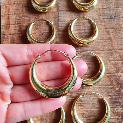 Chunky Gold Hoop Earrings / Chunky Hoops / Huggie Hoops / Brass / Ethnic / Vintage / Boho / Rustic / Gypsy / Spiral / Hippie / Bohemian