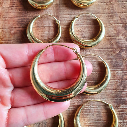 Chunky Gold Hoop Earrings / Chunky Hoops / Huggie Hoops / Brass / Ethnic / Vintage / Boho / Rustic / Gypsy / Spiral / Hippie / Bohemian