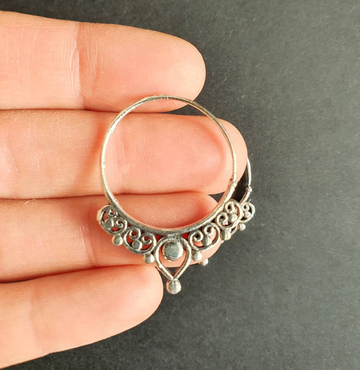 Small Boho Silver Hoop Earrings; Ethnic, Geometric, Small, Rustic, Yoga, Hippie, Gypsy, Pretty, Ssy, Boho, Bohemian, Festival