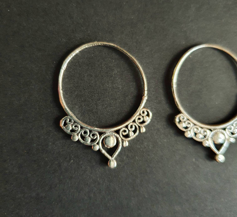 Small Boho Silver Hoop Earrings; Ethnic, Geometric, Small, Rustic, Yoga, Hippie, Gypsy, Pretty, Ssy, Boho, Bohemian, Festival