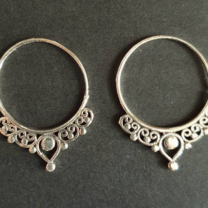 Small Boho Silver Hoop Earrings; Ethnic, Geometric, Small, Rustic, Yoga, Hippie, Gypsy, Pretty, Ssy, Boho, Bohemian, Festival