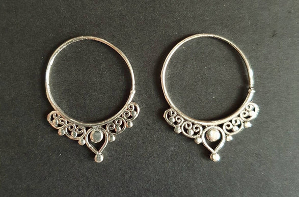 Small Boho Silver Hoop Earrings; Ethnic, Geometric, Small, Rustic, Yoga, Hippie, Gypsy, Pretty, Ssy, Boho, Bohemian, Festival