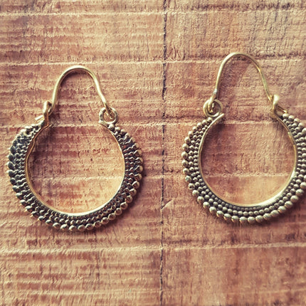 Small Boho Brass Hoop Earrings; Ethnic, Geometric, Small, Rustic, Yoga, Hippie, Gypsy, Pretty, Ssy, Boho, Bohemian, Festival