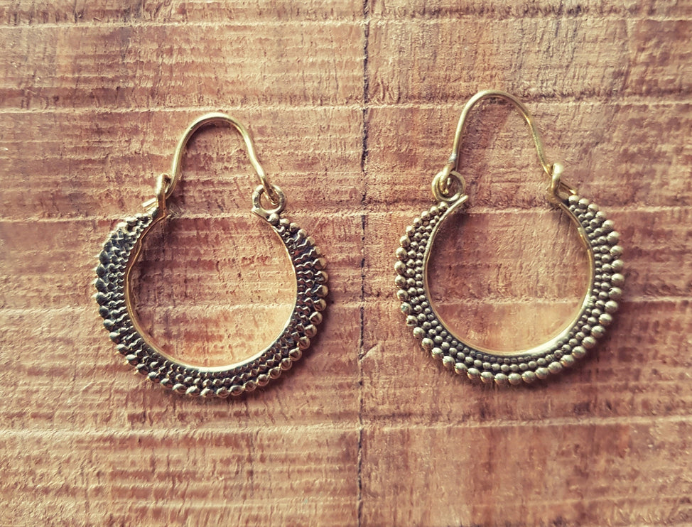 Small Boho Brass Hoop Earrings; Ethnic, Geometric, Small, Rustic, Yoga, Hippie, Gypsy, Pretty, Ssy, Boho, Bohemian, Festival