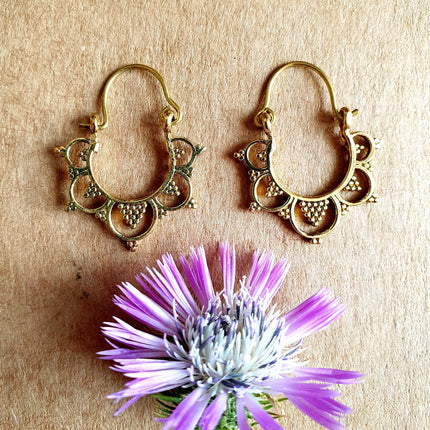 Mini Afghani Brass Hoop Earrings; Ethnic, Geometric, Small, Rustic, Yoga, Hippie, Gypsy, Pretty, Ssy, Boho, Bohemian, Festival