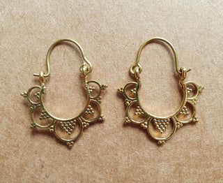 Mini Afghani Brass Hoop Earrings; Ethnic, Geometric, Small, Rustic, Yoga, Hippie, Gypsy, Pretty, Ssy, Boho, Bohemian, Festival