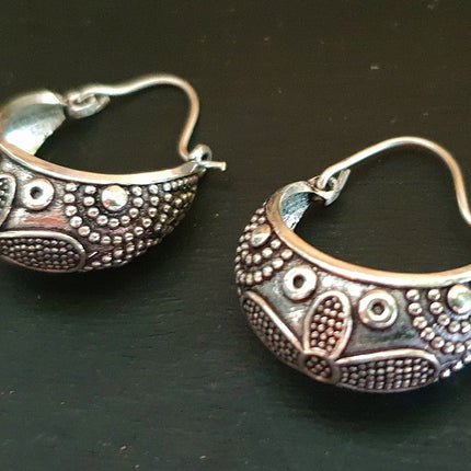 Tribal Chunky Silver Hoops; Ethnic Boho Chic Rustic Psy Gypsy Spiral Hippie Bohemian Festival style