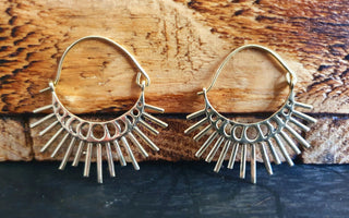Sun & Moon Brass Earrings / Galaxy Boho Bohemian Cute Yoga Ethnic Boho Rustic Chic Gypsy Spiral Hippie Tribal style