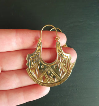 Aztec Geometric Brass earrings; Ethnic Tribal Chic Gypsy Psy style, earth, illuminati, nature, third eye