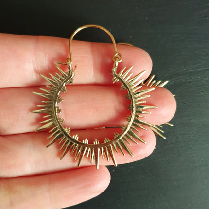 Spiky Hoops Steampunk Brass Hoop Earrings / Galaxy Boho Bohemian Geometric Yoga Ethnic Boho Rustic Chic Gypsy Spiral Hippie Tribal style