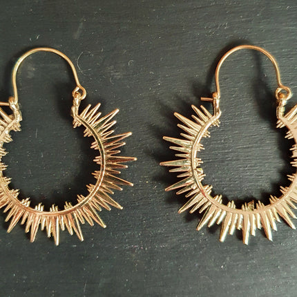 Spiky Hoops Steampunk Brass Hoop Earrings / Galaxy Boho Bohemian Geometric Yoga Ethnic Boho Rustic Chic Gypsy Spiral Hippie Tribal style