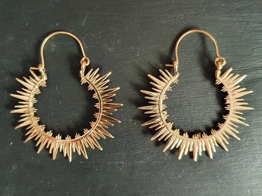 Spiky Hoops Steampunk Brass Hoop Earrings / Galaxy Boho Bohemian Geometric Yoga Ethnic Boho Rustic Chic Gypsy Spiral Hippie Tribal style