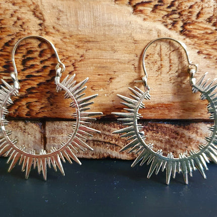 Spiky Hoops Steampunk Brass Hoop Earrings / Galaxy Boho Bohemian Geometric Yoga Ethnic Boho Rustic Chic Gypsy Spiral Hippie Tribal style