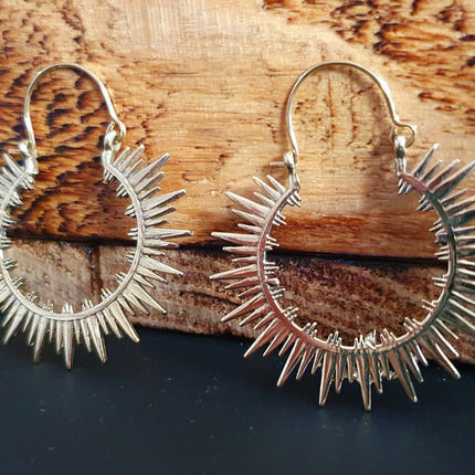 Spiky Hoops Steampunk Brass Hoop Earrings / Galaxy Boho Bohemian Geometric Yoga Ethnic Boho Rustic Chic Gypsy Spiral Hippie Tribal style