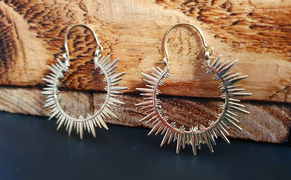 Spiky Hoops Steampunk Brass Hoop Earrings / Galaxy Boho Bohemian Geometric Yoga Ethnic Boho Rustic Chic Gypsy Spiral Hippie Tribal style