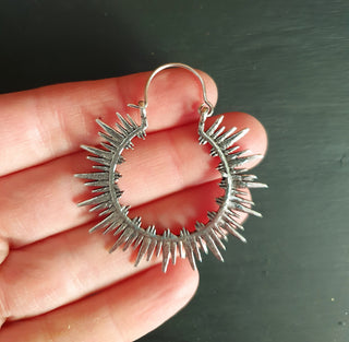 Spiky Silver Hoops, Steampunk Silver Plated Earrings,