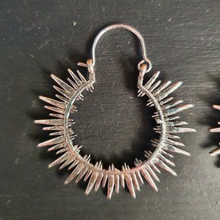 Spiky Hoops Steampunk Silver Hoop Earrings / Galaxy Boho Bohemian Geometric Yoga Ethnic Boho Rustic Chic Gypsy Spiral Hippie Tribal style