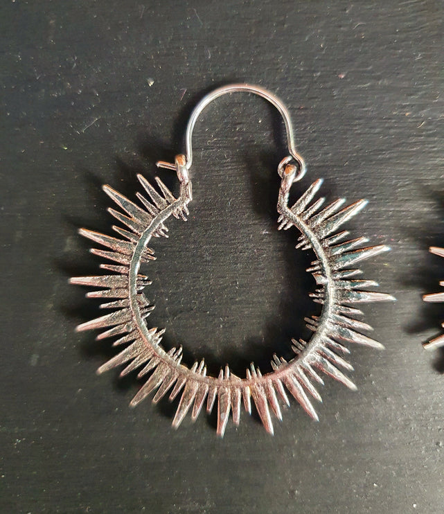 Spiky Hoops Steampunk Silver Hoop Earrings / Galaxy Boho Bohemian Geometric Yoga Ethnic Boho Rustic Chic Gypsy Spiral Hippie Tribal style