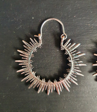 Spiky Silver Hoops, Steampunk Silver Plated Earrings,