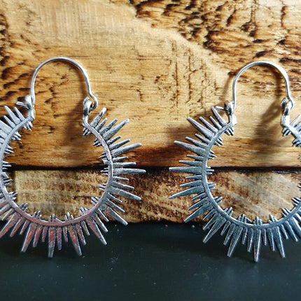 Spiky Hoops Steampunk Silver Hoop Earrings / Galaxy Boho Bohemian Geometric Yoga Ethnic Boho Rustic Chic Gypsy Spiral Hippie Tribal style