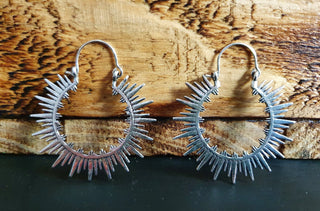 Spiky Silver Hoops, Steampunk Silver Plated Earrings,