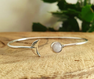 Silver Moon Bracelet / Bangle / Moonstone / Boho / Hippie / Gypsy / Galaxy / Solar System /