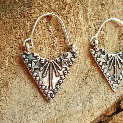 Mini Boho Silver Triangle Tribal Earrings; Ethnic, Geometric, Small, Rustic, Yoga, Hippie, Gypsy, Pretty, Ssy, Boho, Bohemian, Festival