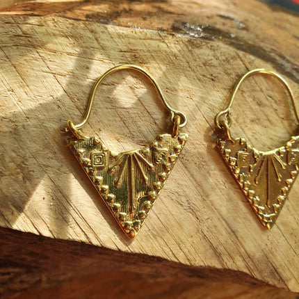 Mini Boho Brass Triangle Tribal Earrings; Ethnic, Geometric, Small, Rustic, Yoga, Hippie, Gypsy, Pretty, Ssy, Boho, Bohemian, Festival