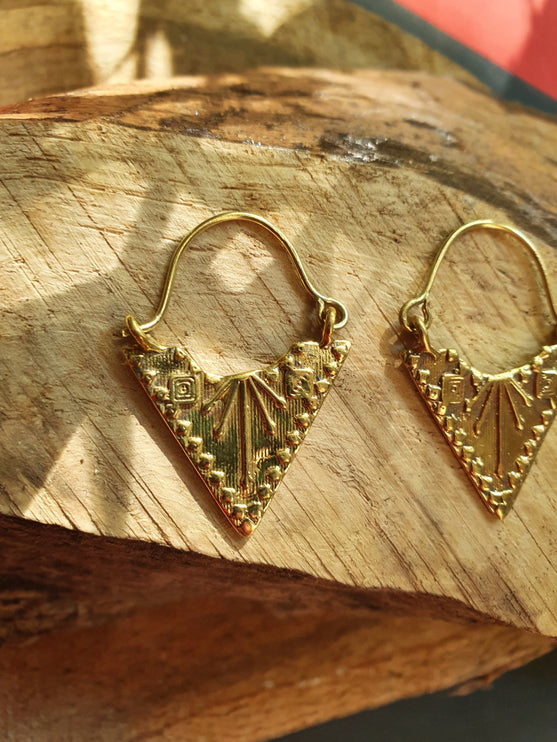 Mini Boho Brass Triangle Tribal Earrings; Ethnic, Geometric, Small, Rustic, Yoga, Hippie, Gypsy, Pretty, Ssy, Boho, Bohemian, Festival