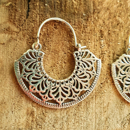 Mini Boho Silver Mandala Flower Earrings; Ethnic, Geometric, Small, Rustic, Yoga, Hippie, Gypsy, Pretty, Ssy, Boho, Bohemian, Festival