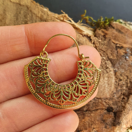 Mini Boho Brass Mandala Flower Tribal Earrings; Ethnic, Geometric, Small, Rustic, Yoga, Hippie, Gypsy, Pretty, Boho, Bohemian, Festival