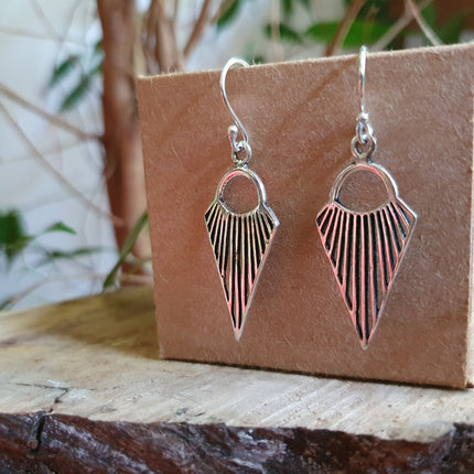 Mini Boho Silver Triangle Geometric Earrings; Ethnic, Small, Rustic, Yoga, Hippie, Gypsy, Pretty, Psy, Boho, Bohemian, Festival