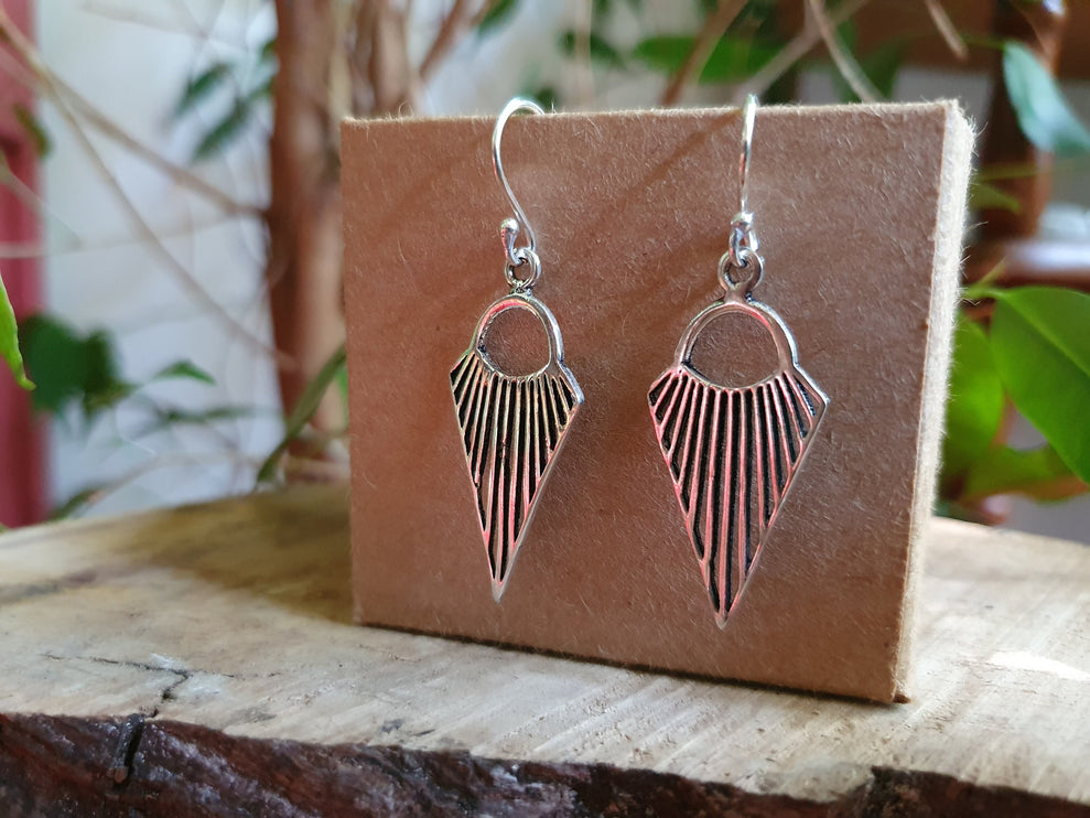 Mini Boho Silver Triangle Geometric Earrings; Ethnic, Small, Rustic, Yoga, Hippie, Gypsy, Pretty, Psy, Boho, Bohemian, Festival