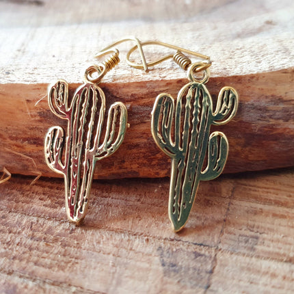 Small Cactus Earrings Gold Silver. Mexican, Nature, Garden, Geometric, Rustic, Yoga, Hippie, Gypsy, Pretty, Psy, Boho, Bohemian, festival