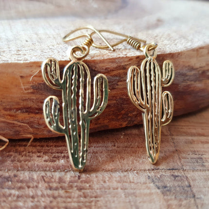 Small Cactus Earrings Gold Silver. Mexican, Nature, Garden, Geometric, Rustic, Yoga, Hippie, Gypsy, Pretty, Psy, Boho, Bohemian, festival