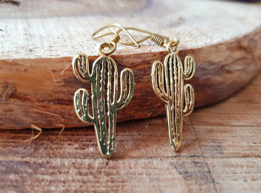 Small Cactus Earrings Gold Silver. Mexican, Nature, Garden, Geometric, Rustic, Yoga, Hippie, Gypsy, Pretty, Psy, Boho, Bohemian, festival