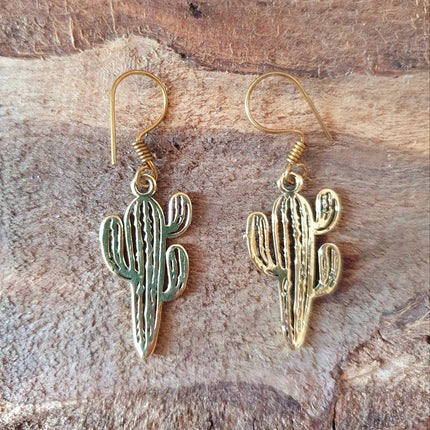 Small Cactus Earrings Gold Silver. Mexican, Nature, Garden, Geometric, Rustic, Yoga, Hippie, Gypsy, Pretty, Psy, Boho, Bohemian, festival