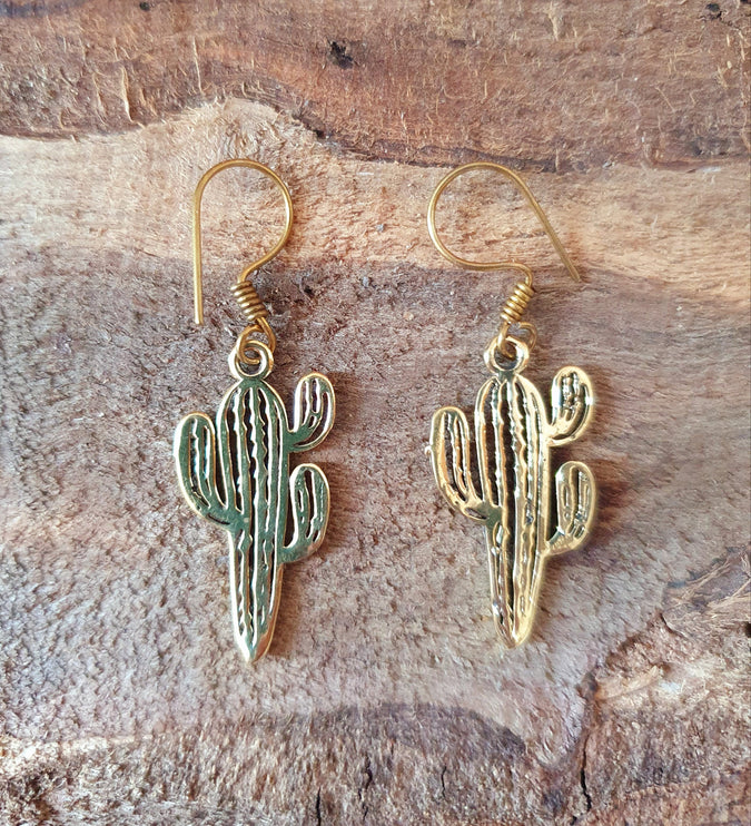 Small Cactus Earrings Gold Silver. Mexican, Nature, Garden, Geometric, Rustic, Yoga, Hippie, Gypsy, Pretty, Psy, Boho, Bohemian, festival