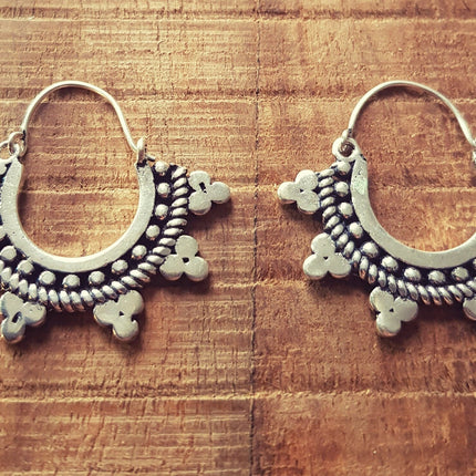 Mini Afghani Silver Earrings / Boho, Ethnic, Geometric, Small, Rustic, Yoga, Hippie, Gypsy, Pretty, Ssy, Boho, Bohemian, Festival