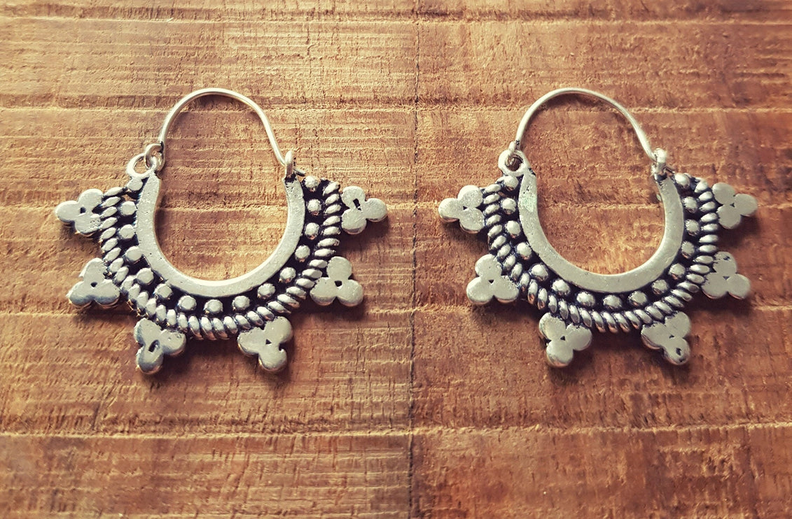 Mini Afghani Silver Earrings / Boho, Ethnic, Geometric, Small, Rustic, Yoga, Hippie, Gypsy, Pretty, Ssy, Boho, Bohemian, Festival