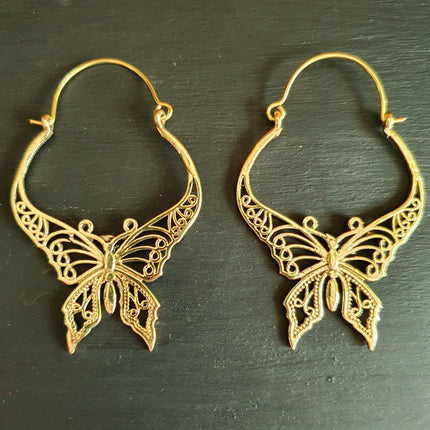 Butterfly Brass earrings; Boho Spring Mandala Nature Garden Ethnic Tribal Chic Gypsy Psy Earth Festival